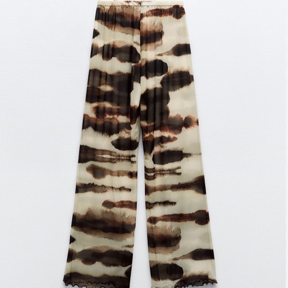 Zara High Waisted Tie Dye Tulle Print Mesh Straight Leg Pants Sz L - Picture 5 of 10